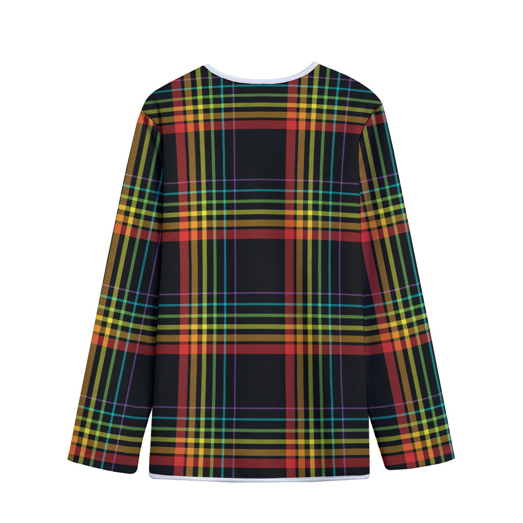 Rainbow Tartan Pattern Print Long Sleeve Short Coat