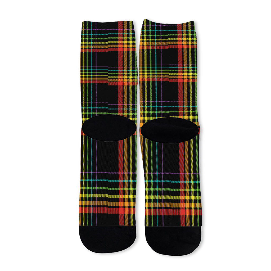 Rainbow Tartan Pattern Print Long Socks