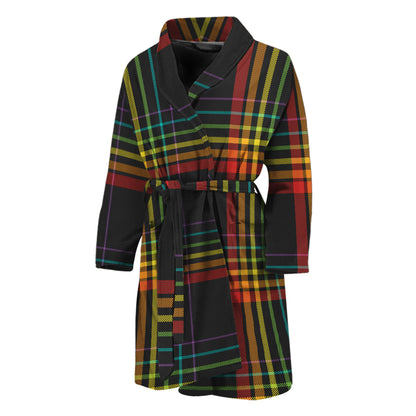 Rainbow Tartan Pattern Print Men's Bathrobe