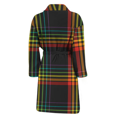 Rainbow Tartan Pattern Print Men's Bathrobe