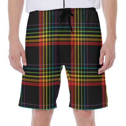 Rainbow Tartan Pattern Print Men's Beach Shorts