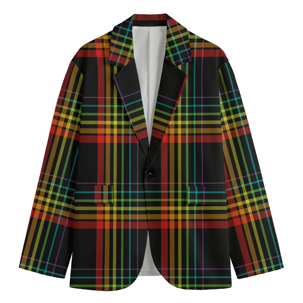 Rainbow Tartan Pattern Print Men's Blazer