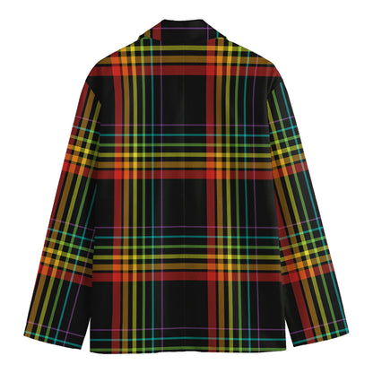 Rainbow Tartan Pattern Print Men's Blazer