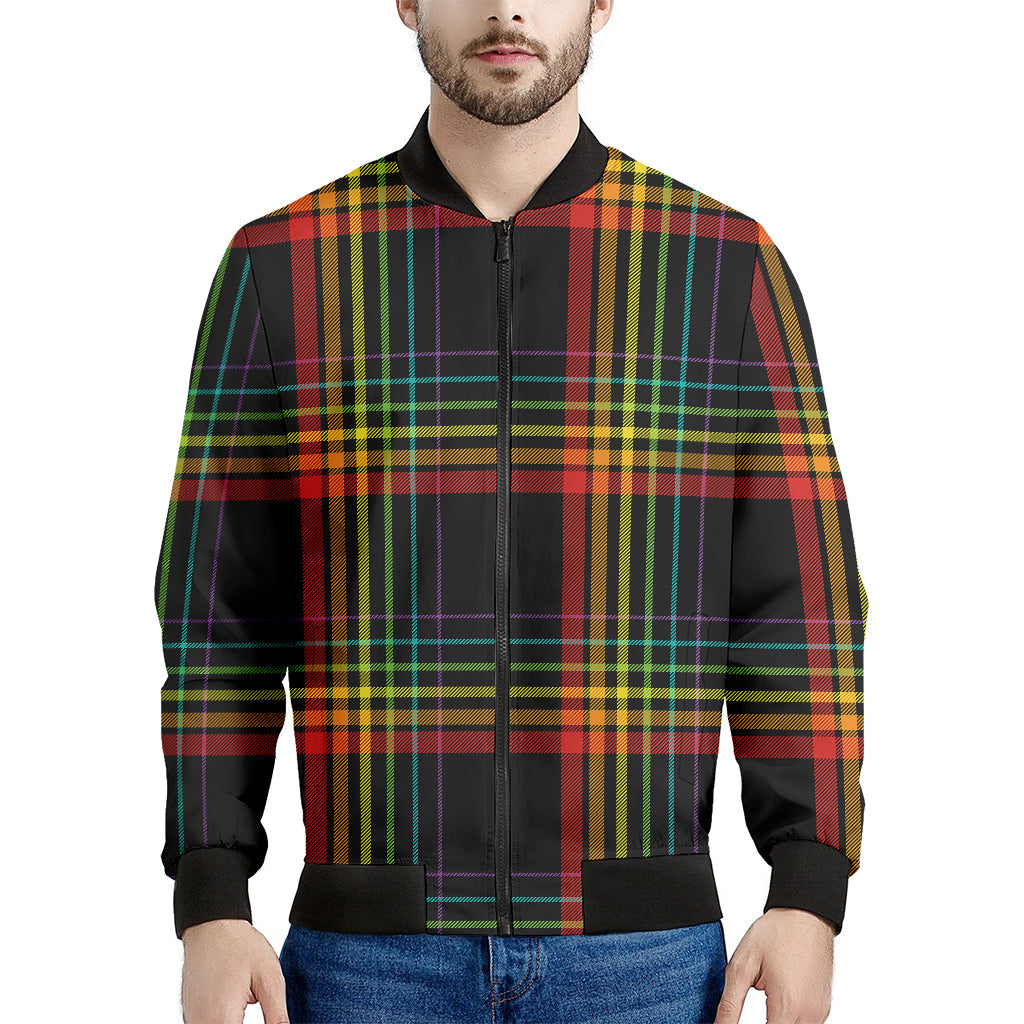 Rainbow Tartan Pattern Print Men's Bomber Jacket