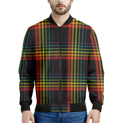 Rainbow Tartan Pattern Print Men's Bomber Jacket