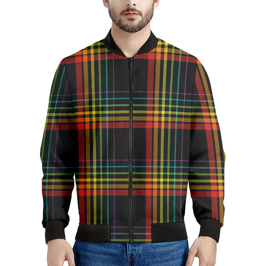 Rainbow Tartan Pattern Print Men's Bomber Jacket