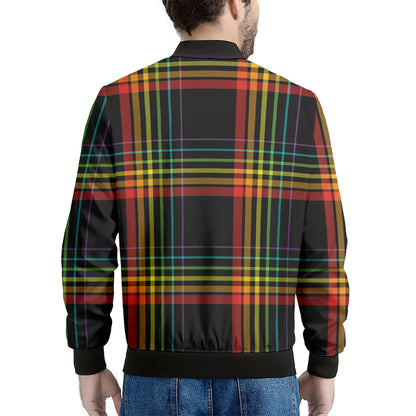 Rainbow Tartan Pattern Print Men's Bomber Jacket