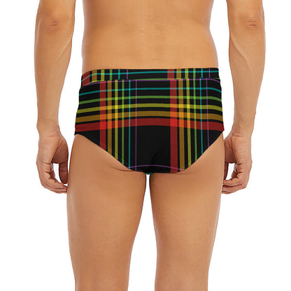 Rainbow Tartan Pattern Print Men's Briefs