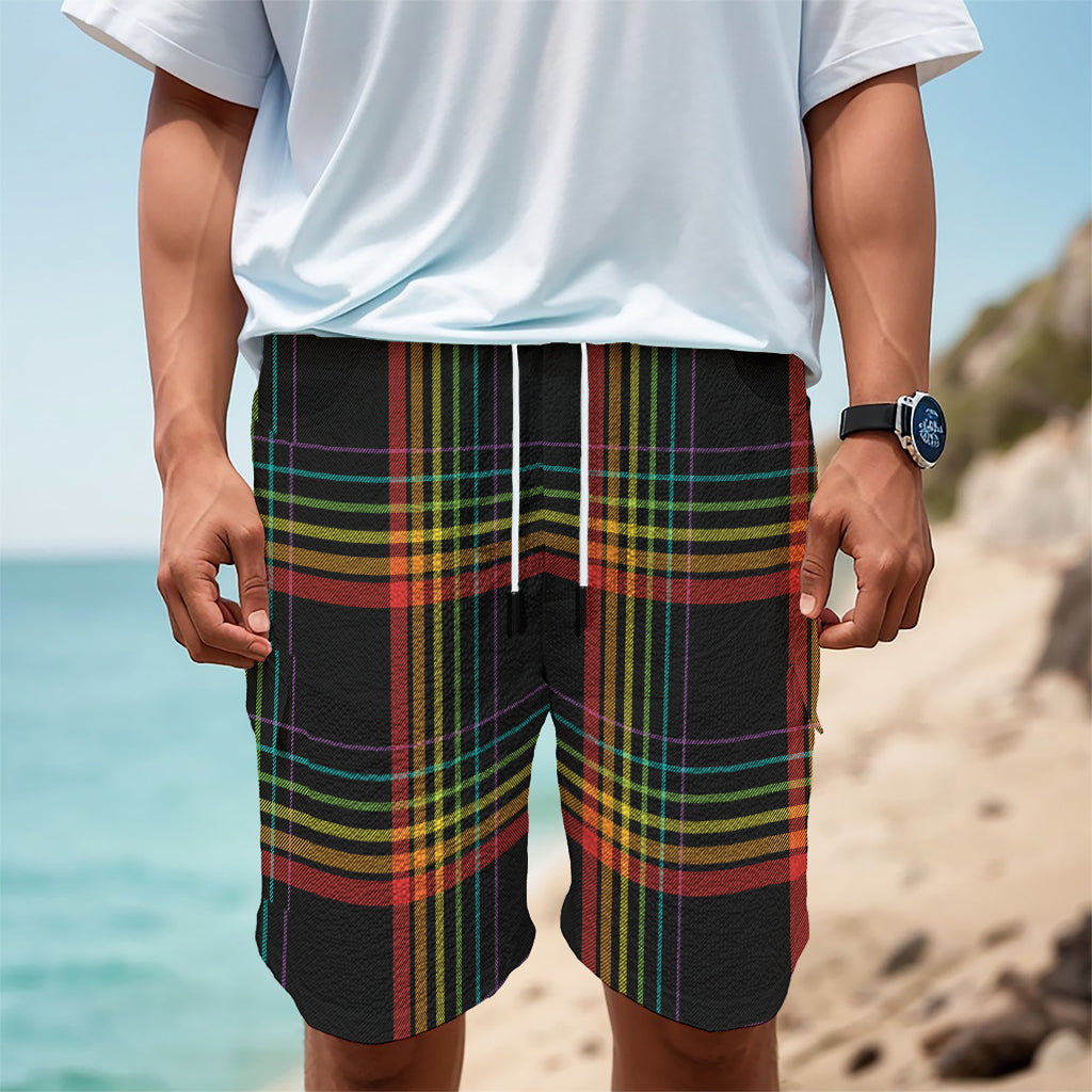 Rainbow Tartan Pattern Print Men's Cargo Shorts
