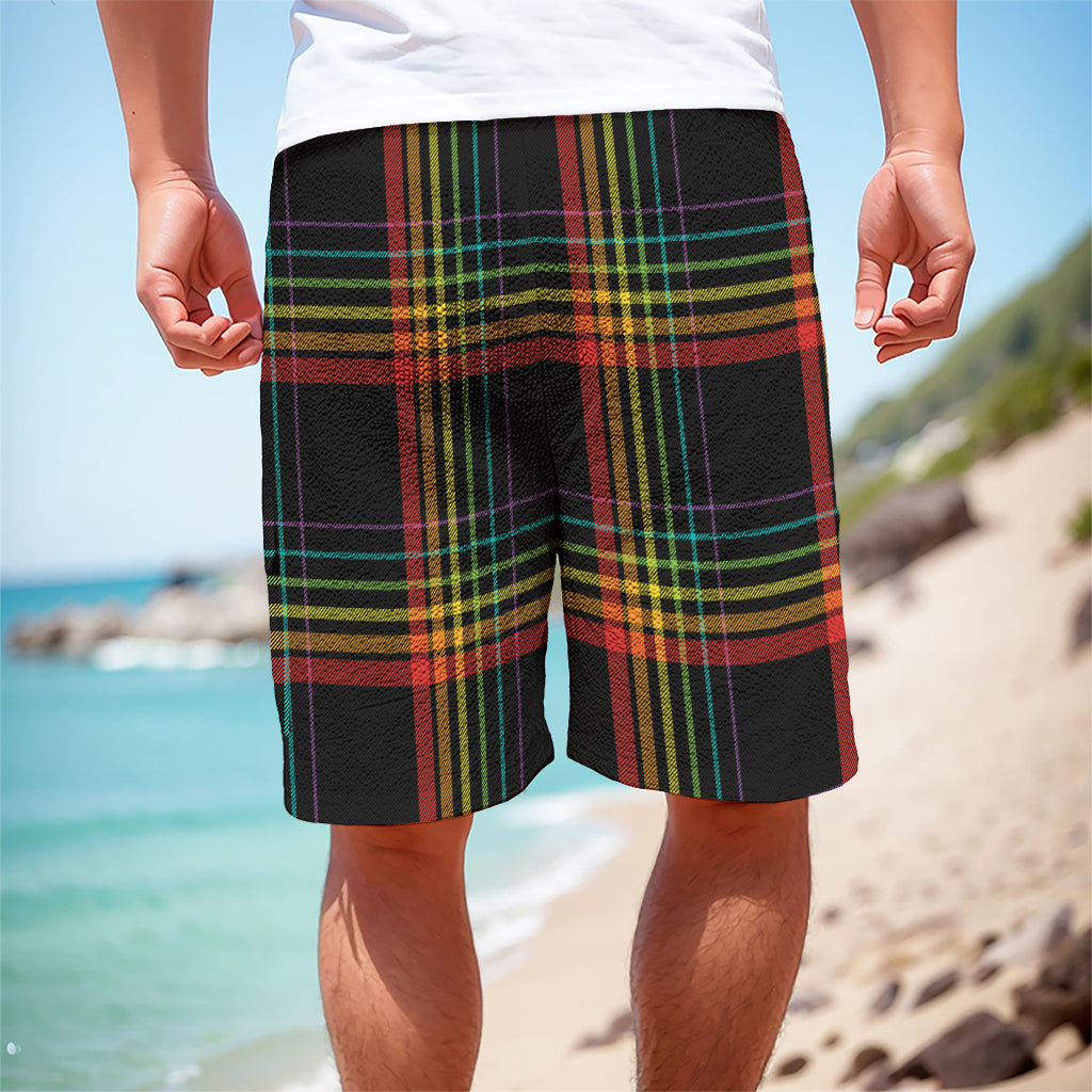 Rainbow Tartan Pattern Print Men's Cargo Shorts