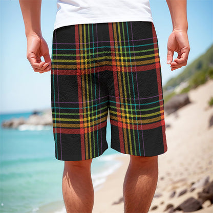 Rainbow Tartan Pattern Print Men's Cargo Shorts