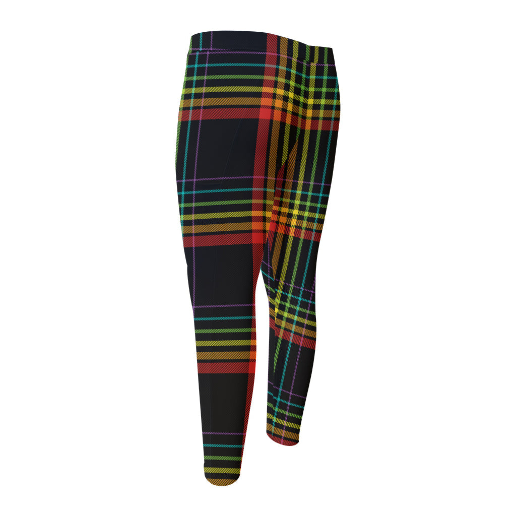 Rainbow Tartan Pattern Print Men's Compression Pants