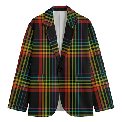 Rainbow Tartan Pattern Print Men's Cotton Blazer