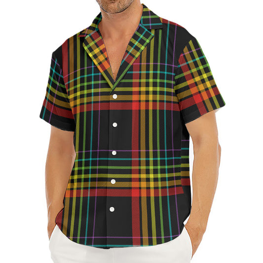 Rainbow Tartan Pattern Print Men's Deep V-Neck Shirt