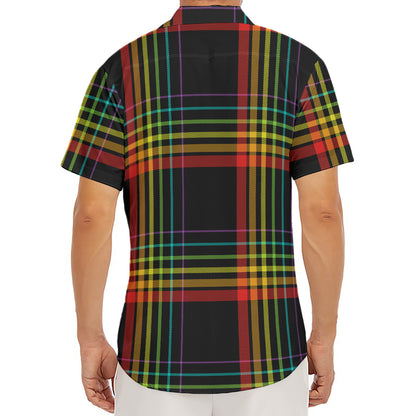 Rainbow Tartan Pattern Print Men's Deep V-Neck Shirt