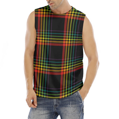 Rainbow Tartan Pattern Print Men's Fitness Tank Top