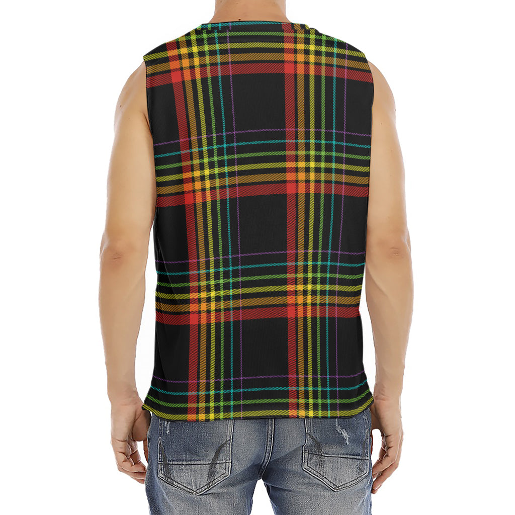 Rainbow Tartan Pattern Print Men's Fitness Tank Top