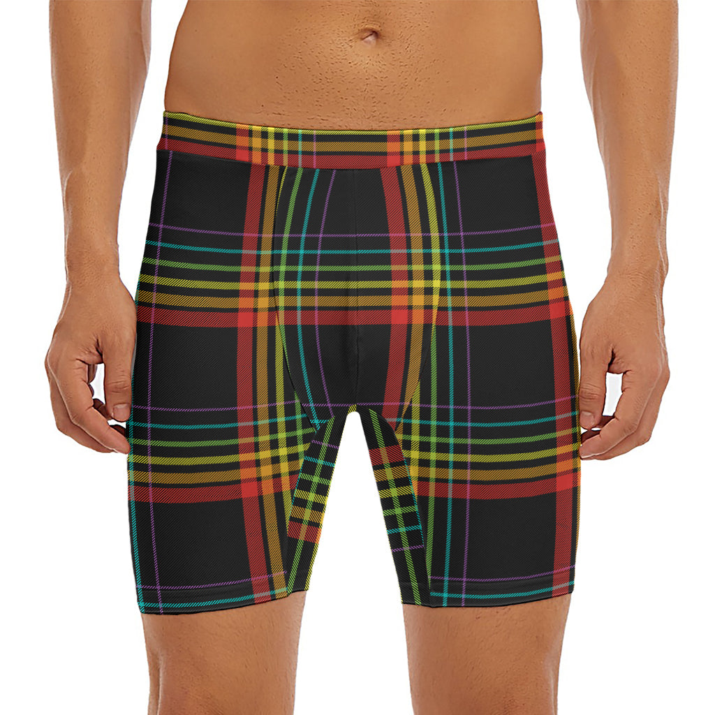 Rainbow Tartan Pattern Print Men's Long Boxer Briefs