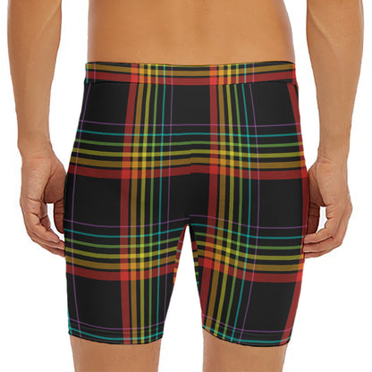 Rainbow Tartan Pattern Print Men's Long Boxer Briefs