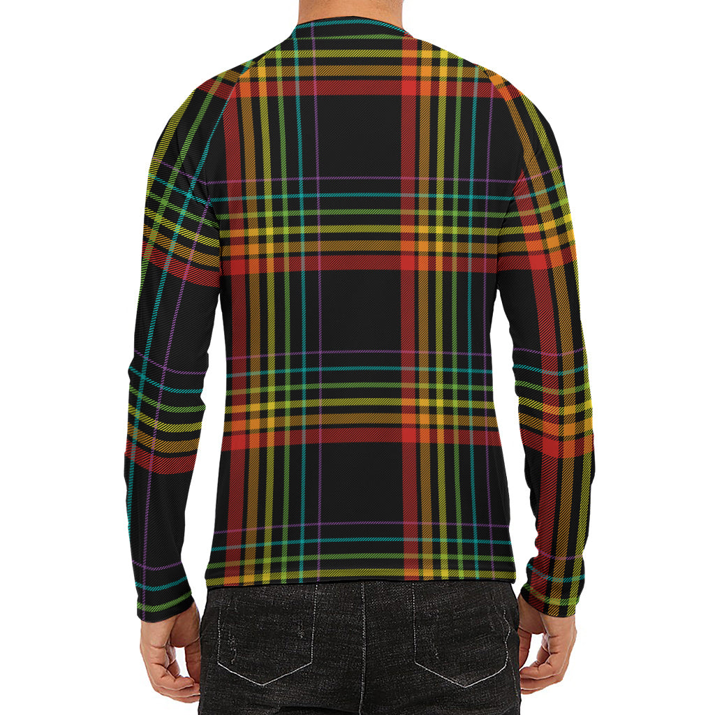 Rainbow Tartan Pattern Print Men's Long Sleeve Rash Guard
