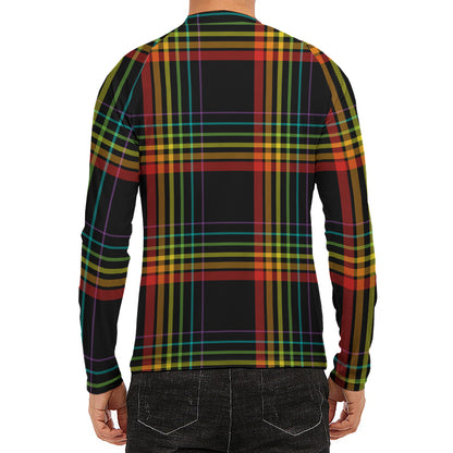 Rainbow Tartan Pattern Print Men's Long Sleeve Rash Guard