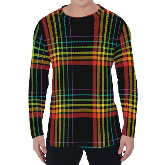 Rainbow Tartan Pattern Print Men's Long Sleeve T-Shirt