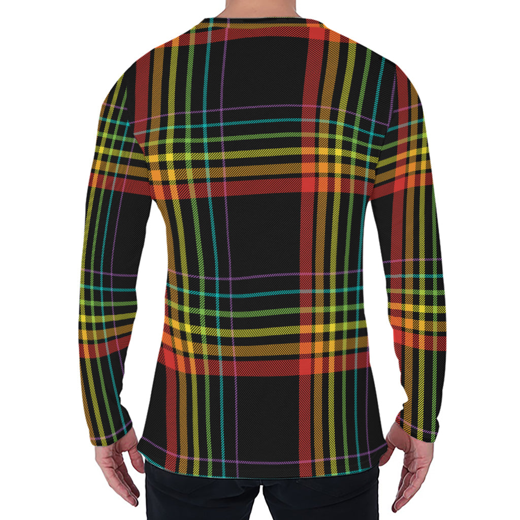 Rainbow Tartan Pattern Print Men's Long Sleeve T-Shirt