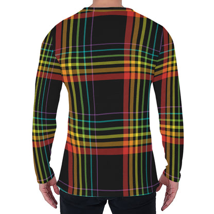Rainbow Tartan Pattern Print Men's Long Sleeve T-Shirt