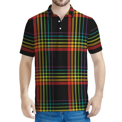 Rainbow Tartan Pattern Print Men's Polo Shirt