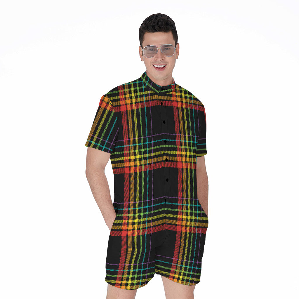 Rainbow Tartan Pattern Print Men's Rompers