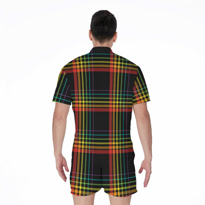 Rainbow Tartan Pattern Print Men's Rompers