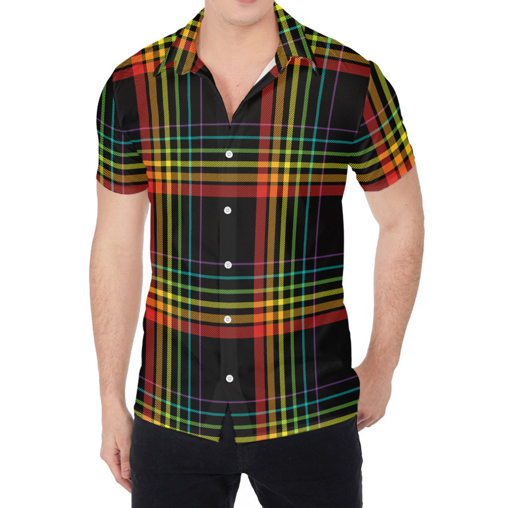 Rainbow Tartan Pattern Print Men's Shirt