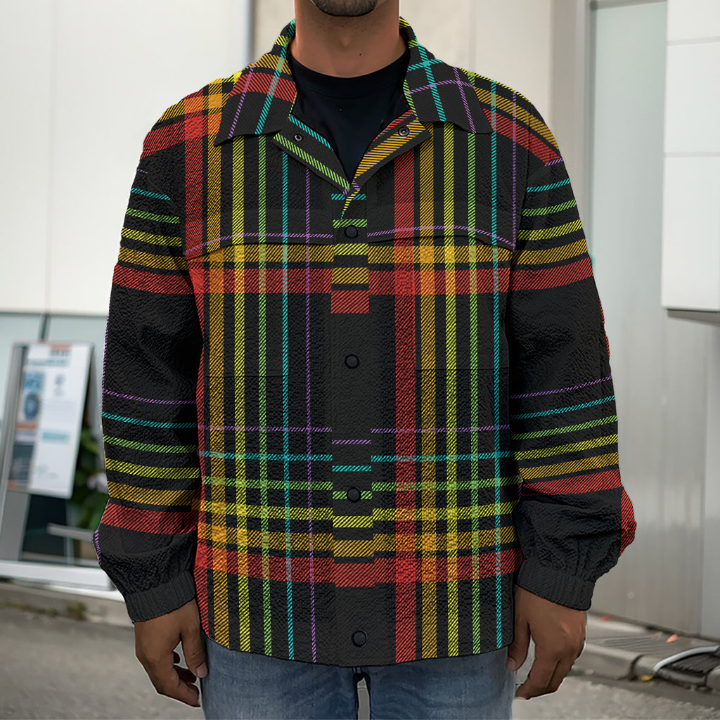 Rainbow Tartan Pattern Print Men's Shirt Jacket