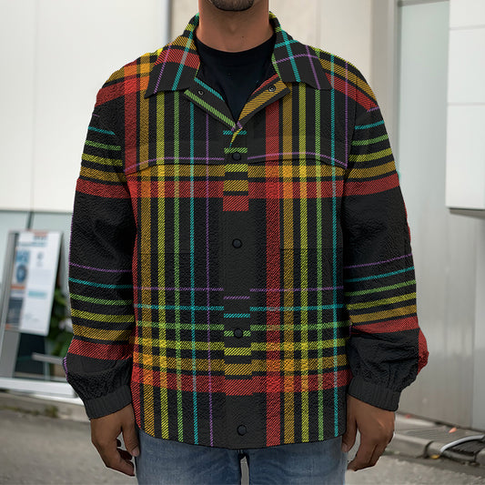 Rainbow Tartan Pattern Print Men's Shirt Jacket