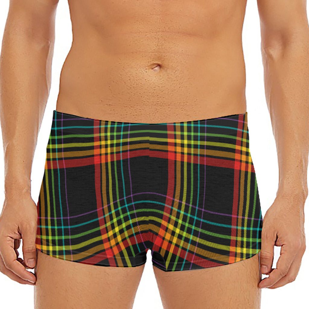 Rainbow Tartan Pattern Print Men's Short Boxer Briefs