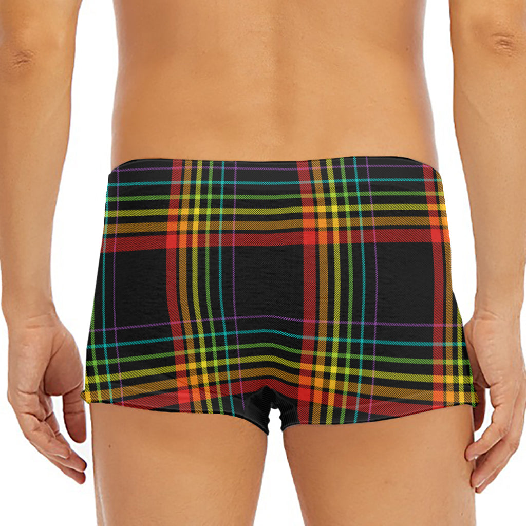 Rainbow Tartan Pattern Print Men's Short Boxer Briefs