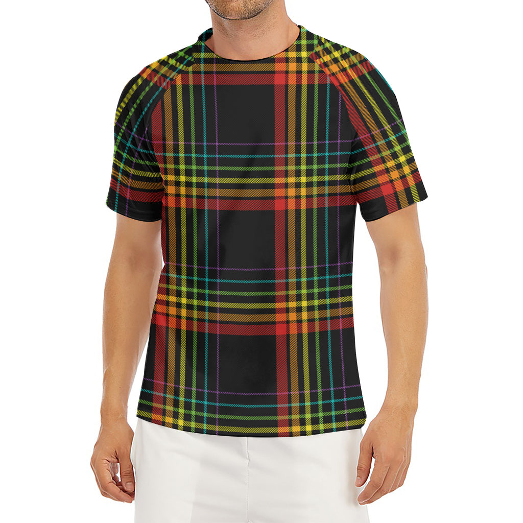 Rainbow Tartan Pattern Print Men's Short Sleeve Rash Guard