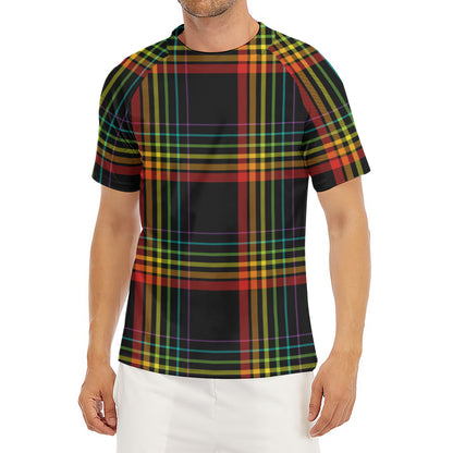 Rainbow Tartan Pattern Print Men's Short Sleeve Rash Guard