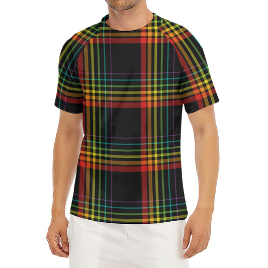 Rainbow Tartan Pattern Print Men's Short Sleeve Rash Guard