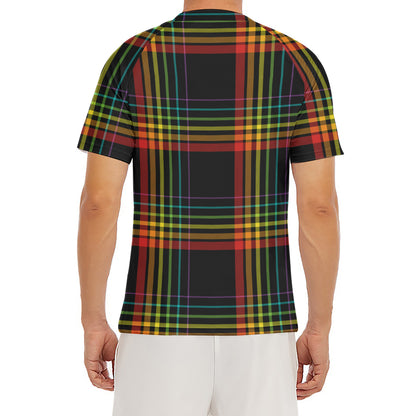 Rainbow Tartan Pattern Print Men's Short Sleeve Rash Guard