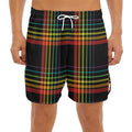 Rainbow Tartan Pattern Print Men's Split Running Shorts