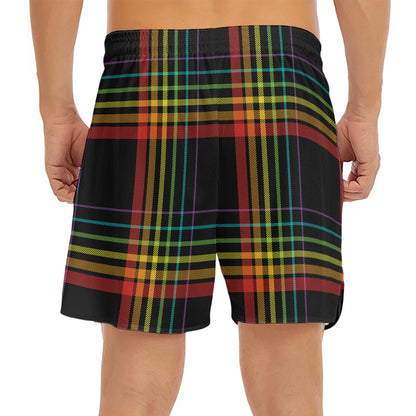 Rainbow Tartan Pattern Print Men's Split Running Shorts