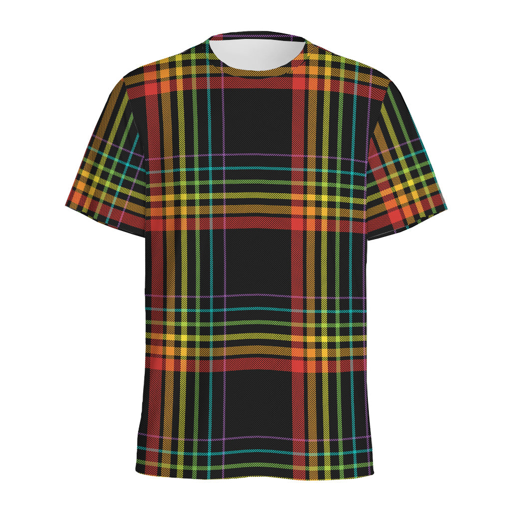 Rainbow Tartan Pattern Print Men's Sports T-Shirt