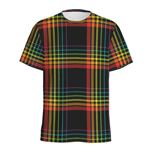 Rainbow Tartan Pattern Print Men's Sports T-Shirt