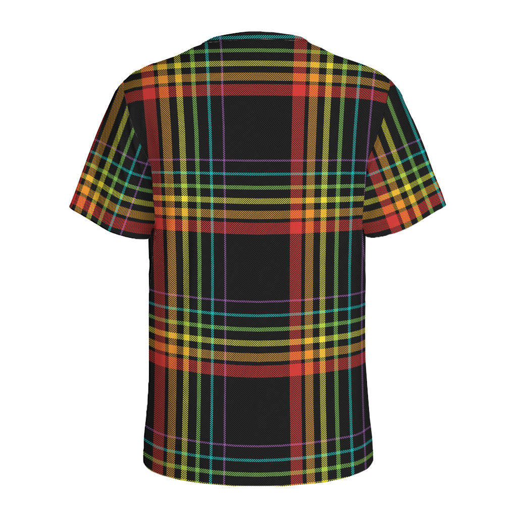 Rainbow Tartan Pattern Print Men's Sports T-Shirt