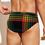 Rainbow Tartan Pattern Print Men's Swim Briefs