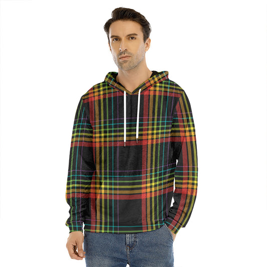 Rainbow Tartan Pattern Print Men's Velvet Pullover Hoodie