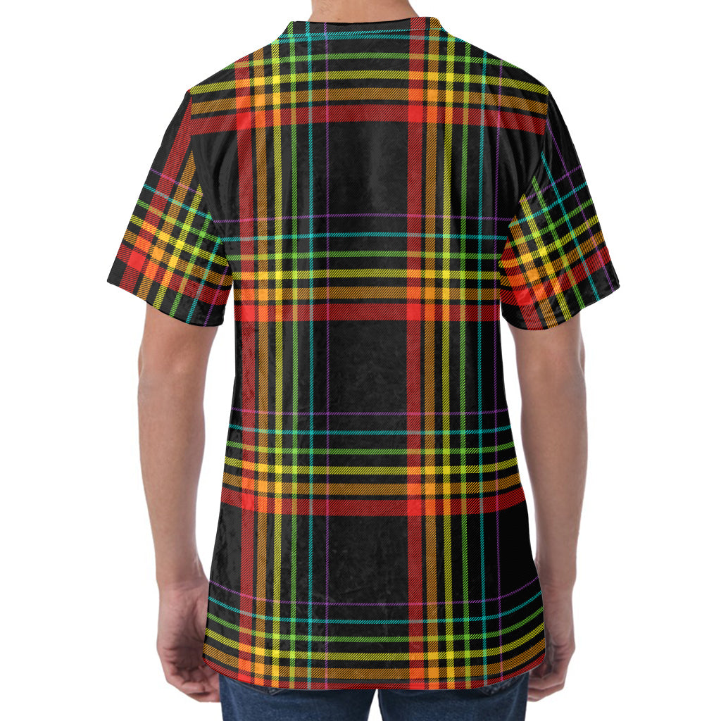 Rainbow Tartan Pattern Print Men's Velvet T-Shirt
