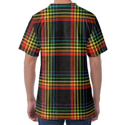 Rainbow Tartan Pattern Print Men's Velvet T-Shirt