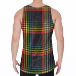 Rainbow Tartan Pattern Print Men's Velvet Tank Top